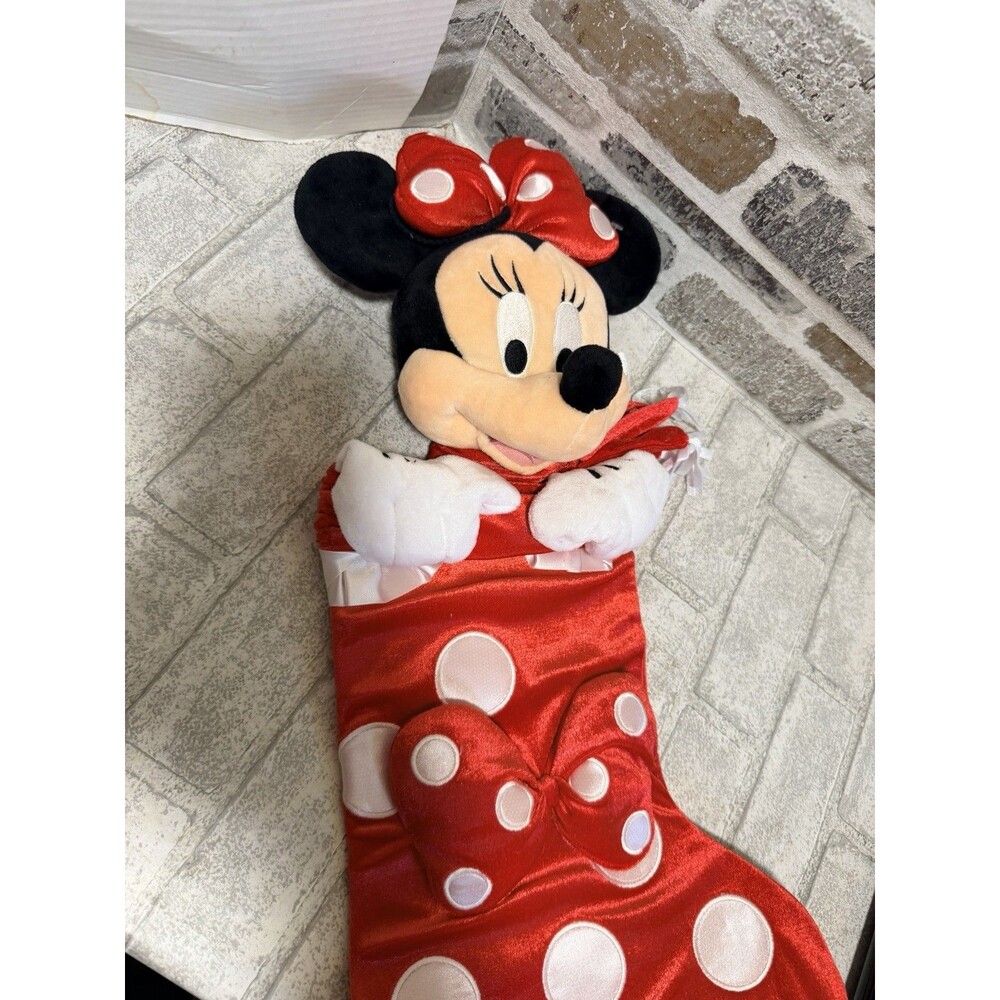 Disneyland Disney Minnie Mouse Plush Christmas Stocking Red/White Polka Dot New